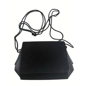 Carla Marchi Vintage Black Velvet Snap Closure Pleated Sides Clutch Evening Bag